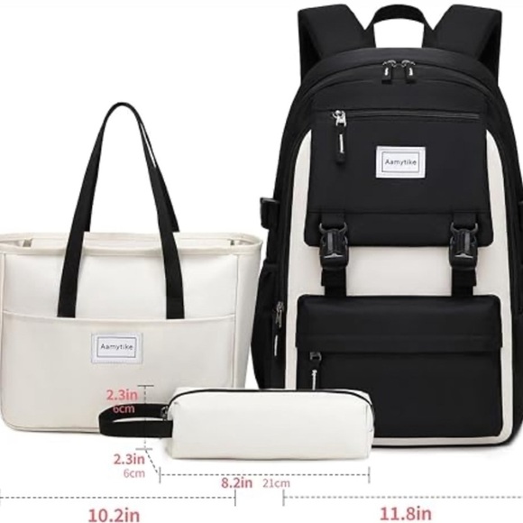 Handbags - Black and White Backpack Set 050